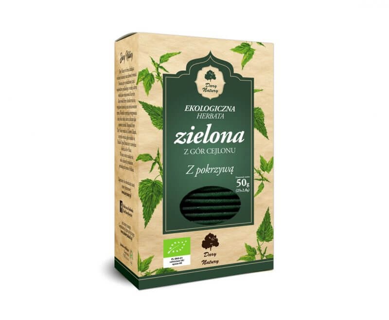 Ekologiczna herbata zielona z gór Cejlonu z pokrzywą
